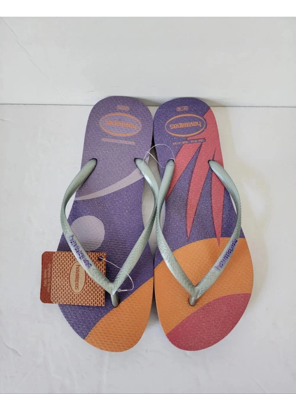 Havaianas Slim Glitter Sunset Flip Flops Quiet Lilac Purple Womens 9/10 4146766